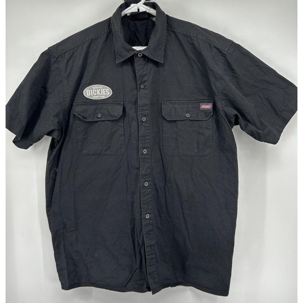 Genuine Dickies Work Wear Short Sleeve Front Pocket Cotton Button Down Black XL